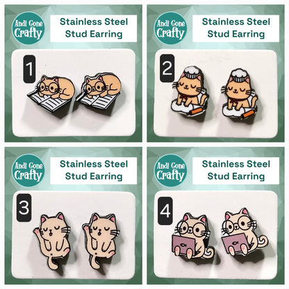 Cat - Stainless Steel Stud Earring