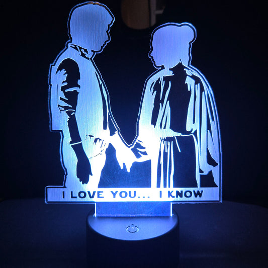 Hans Solo and Leia [I Love You... I Know] - Acrylic Color Changing Night Light (Base and Remote Included)