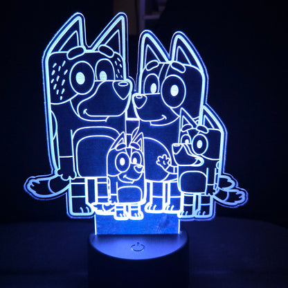 Bluey Family - Acrylic Color Changing Night Light (Base and Remote Included)