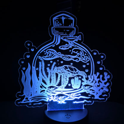 Sea Turtle Jar Ocean Scene - Acrylic Color Changing Night Light (Base and Remote Included)