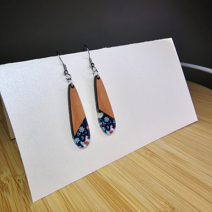 Half Wood Teardrop [Chicken Acrylic Inlay] Earrings