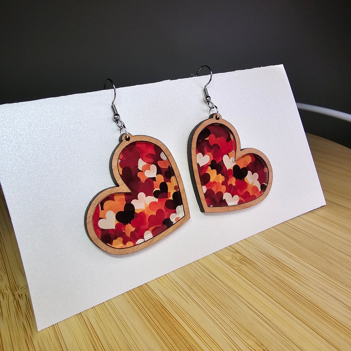 Wood Heart [Fall Hearts Acrylic Inlay] Earrings