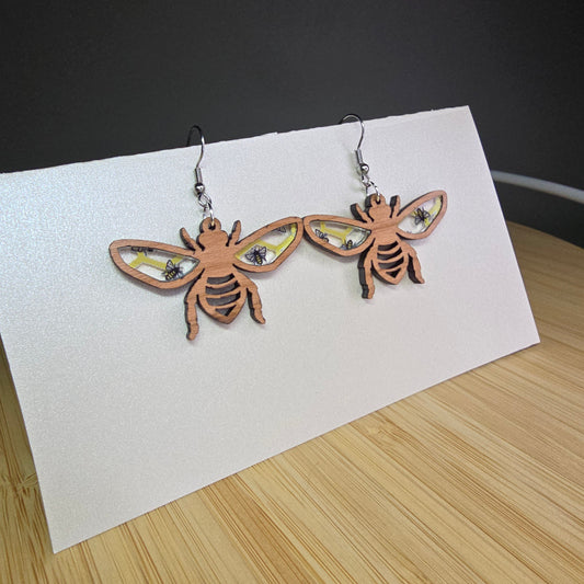 Wood Bee [Bee Acrylic Inlay] Earrings