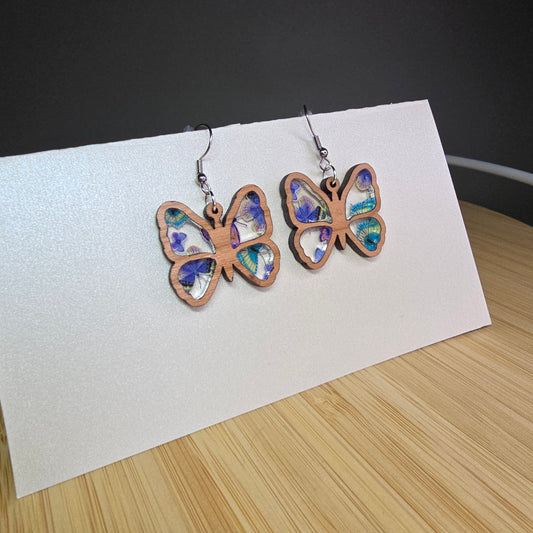 Wood Butterfly [Butterfly Print Acrylic Inlay] Earrings