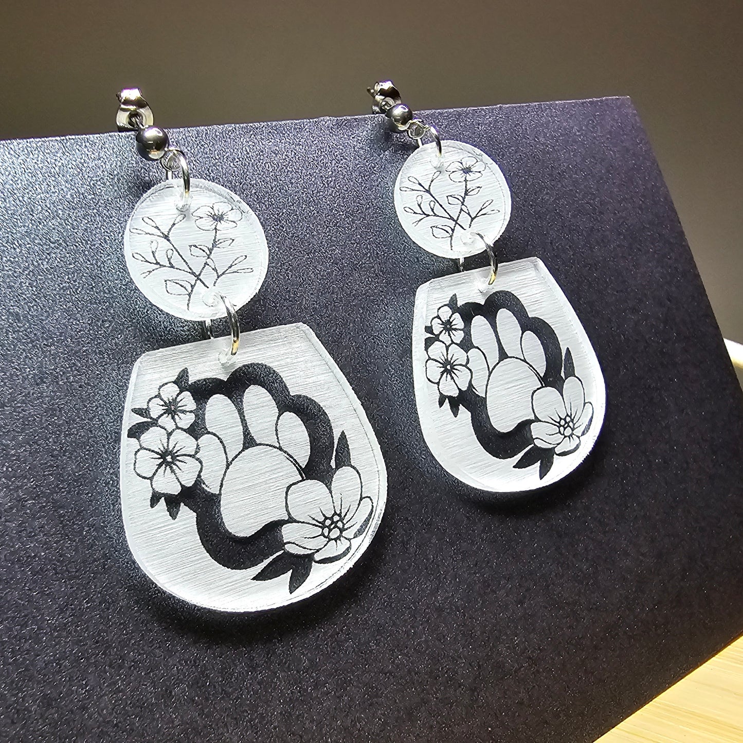 Dog Paw - Clear Frosted Acrylic Earrings