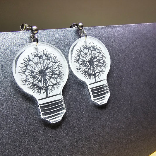 Daffodil Light Bulb - Clear Frosted Acrylic Earrings