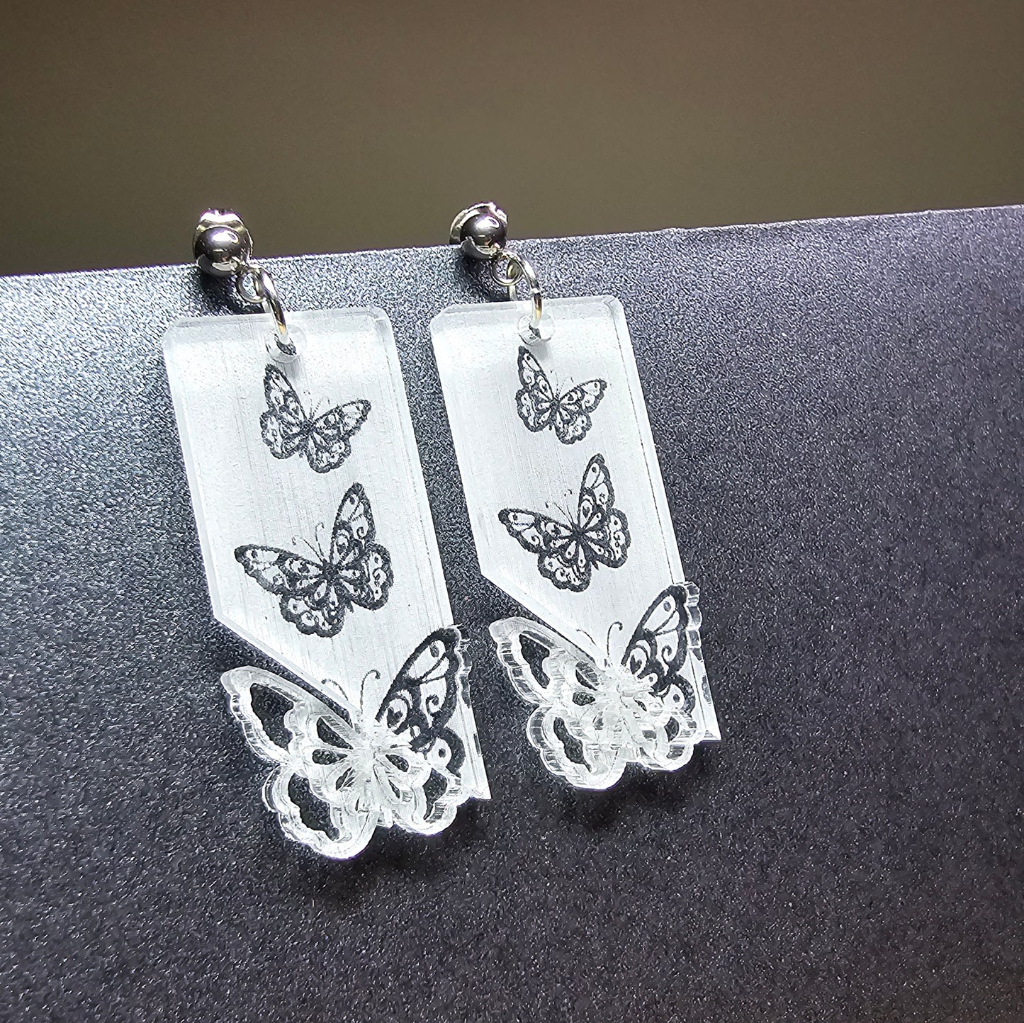 Butterfly - Clear Frosted Acrylic Earrings