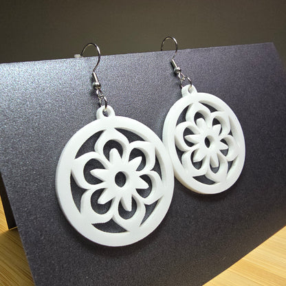 White Flower Acrylic Earrings