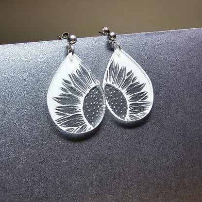 Teardrop Sunflower - Clear Frosted Acrylic Earrings