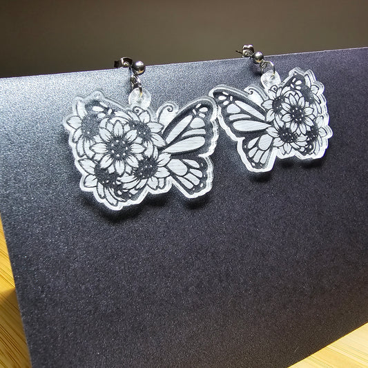 Sunflower Butterfly - Clear Frosted Acrylic Earrings