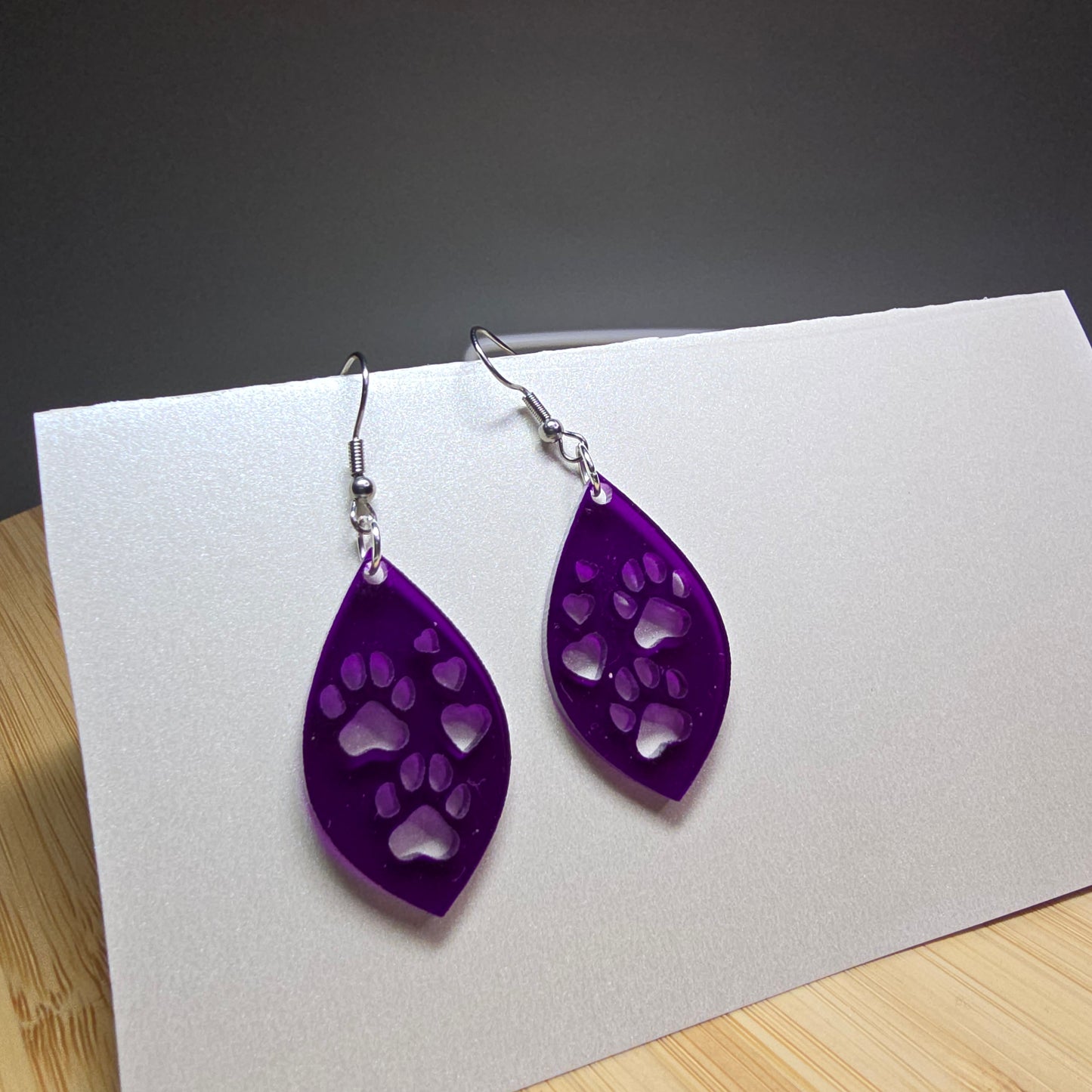 Paws & Hearts - Purple Translucent Acrylic Earrings