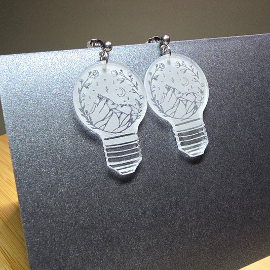 Mountain Lightbulb - Clear Frosted Acrylic Earrings