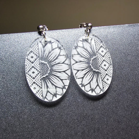 Sunflower Aztec - Clear Frosted Acrylic Earrings