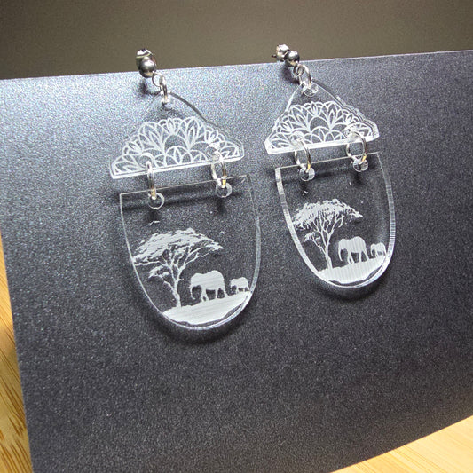 Elephant - Clear Frosted Acrylic Earrings