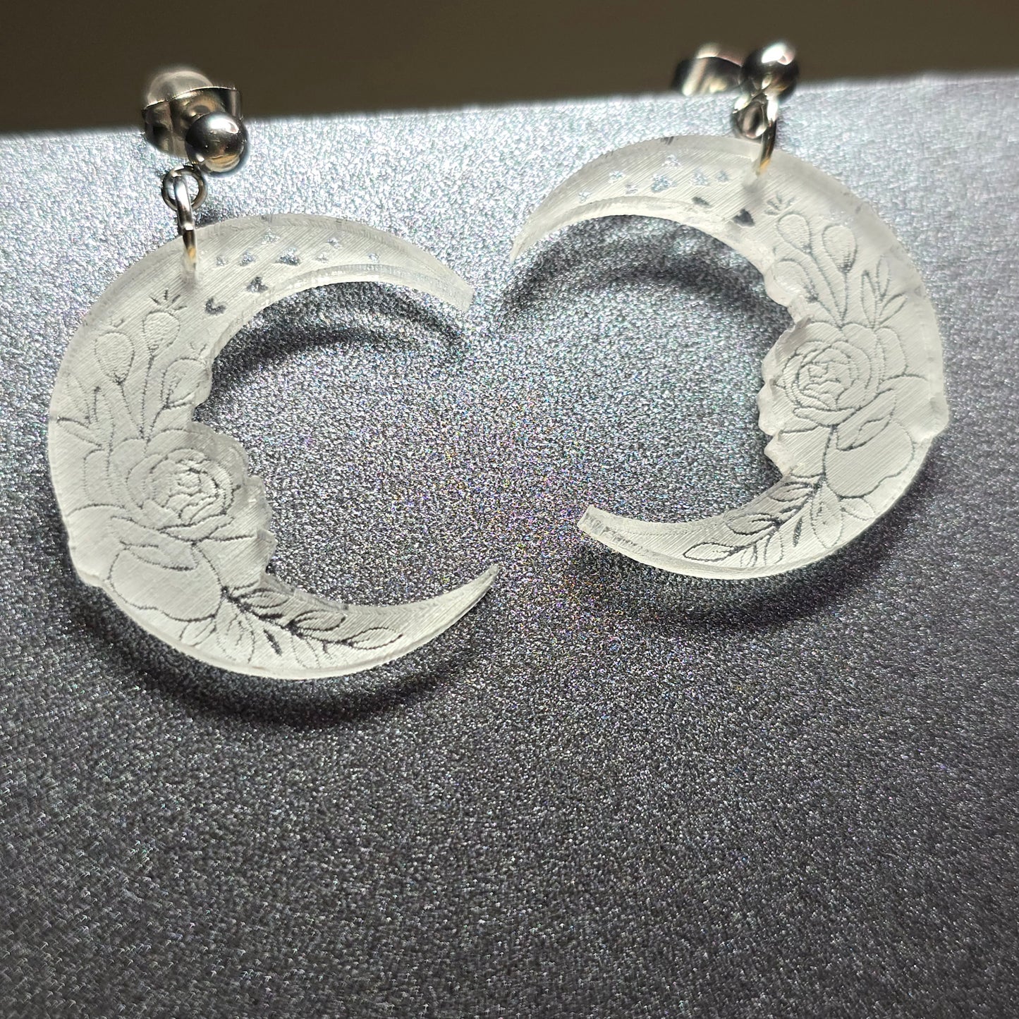 Moon - Clear Frosted Acrylic Earrings