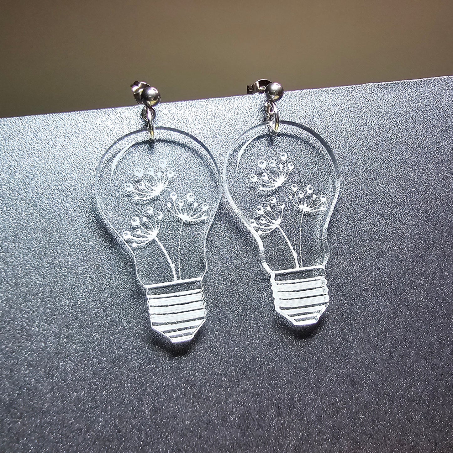 Plant Lightbulb - Clear Frosted Acrylic Earrings