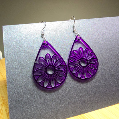 Flower - Purple Translucent Acrylic Earrings