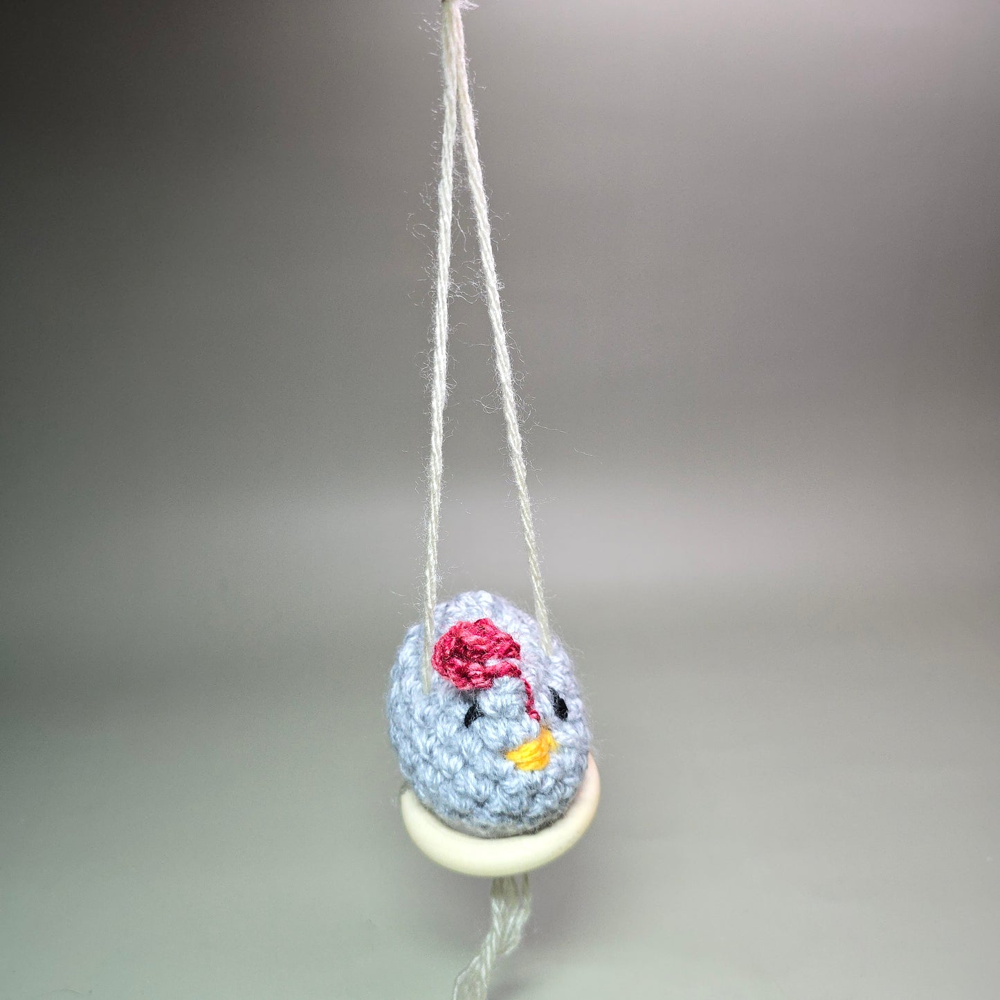 Hanging Crochet Chicken [Light Grey Nesting] by LCRoo