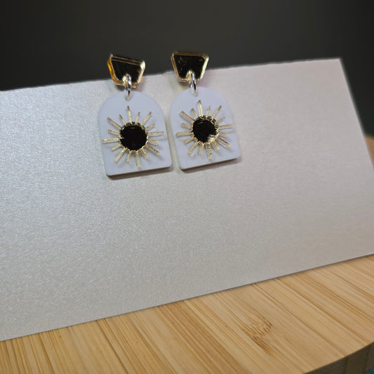 Sun - White & Gold Mirror Acrylic Earrings