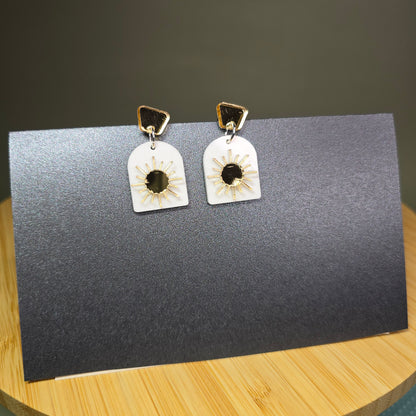 Sun - White & Gold Mirror Acrylic Earrings