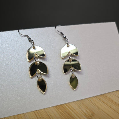 3 Tiered Leaf - Gold Mirror Acrylic Earrings