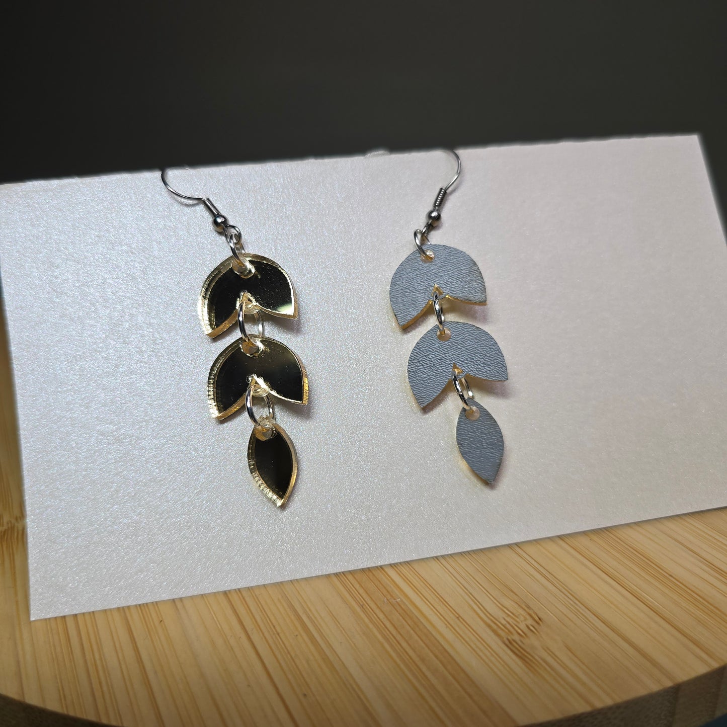 3 Tiered Leaf - Gold Mirror Acrylic Earrings