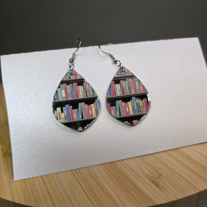 Two Shelf Teardrop Bookcase [Gun Metal Mirror Acrylic Book Inlay] Earrings