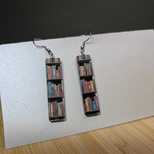 Three Shelf Bookcase [Gun Metal Mirror Acrylic Book Inlay] Earrings