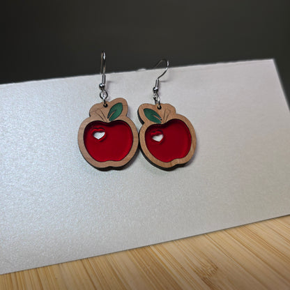 Wood Apple [Red Frosted Acrylic, Green Frosted Acrylic Inlay] Earrings