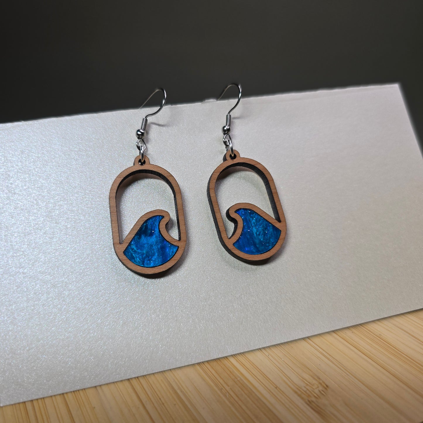 Wood Wave [Blue Pearl Acrylic Acrylic Inlay] Earrings