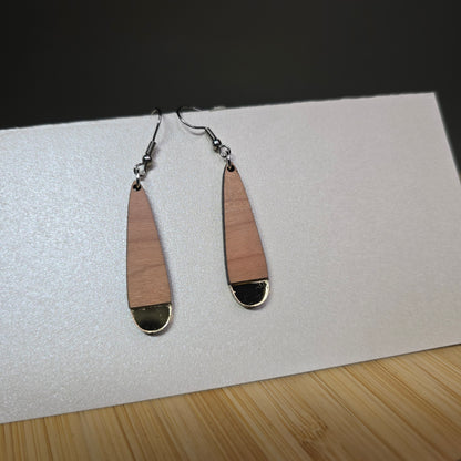 Half Wood Tear Drop [Gold Mirror Acrylic Inlay] Earrings