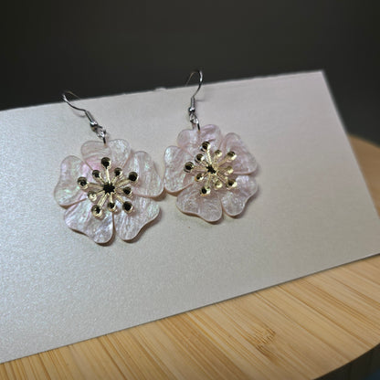 Layered Cherry Blossom - Light Pearl Acrylic Earrings