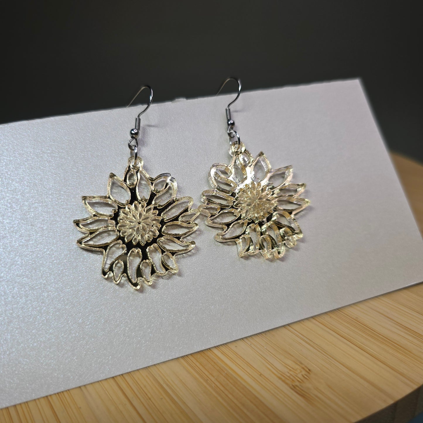 Sunflower - Gold Mirror Acrylic Earrings