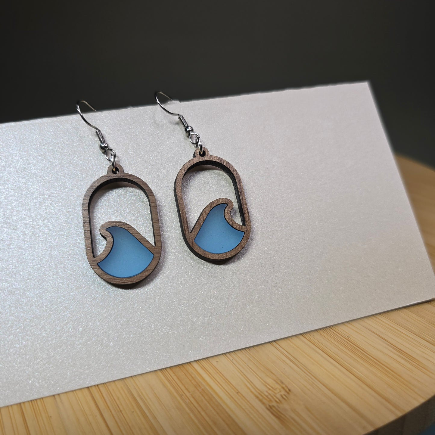 Wood Wave [Blue Frosted Acrylic Acrylic Inlay] Earrings