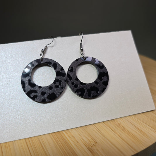 Black Cheetah Mirror Acrylic Hoop Earrings