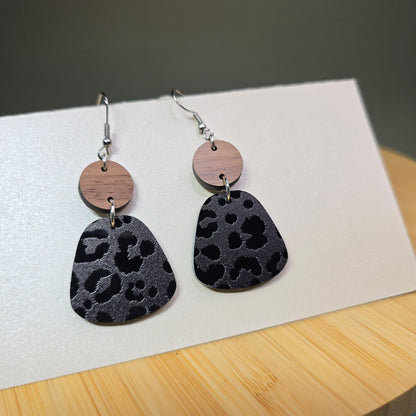 Boho [Half Walnut Wood / Black Cheetah Mirror Acrylic] Earrings