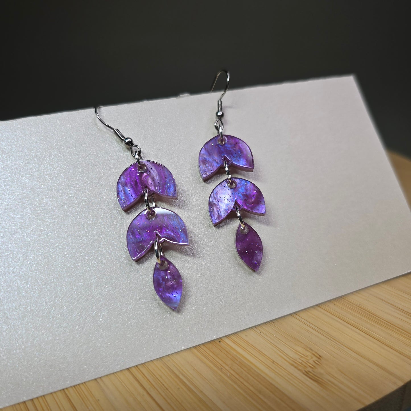 3 Tiered Leaf - Purple Pearl Acrylic Earrings