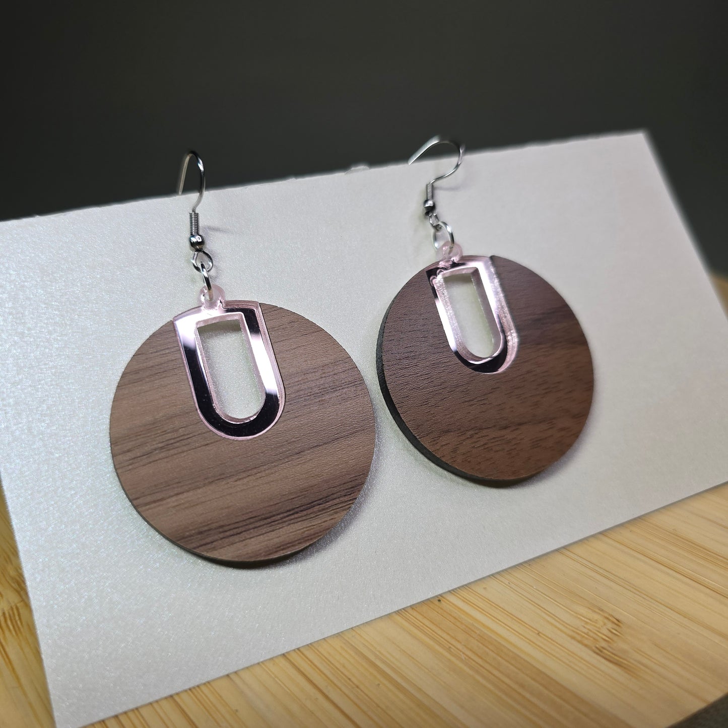 Boho Hoop [Half Walnut Wood / Pink Mirror Acrylic Inlay] Earrings