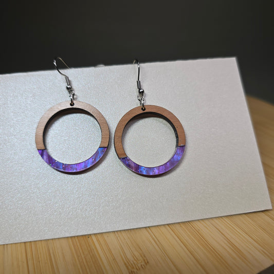 Half Wood Circle [Purple Pearl Acrylic Inlay] Earrings