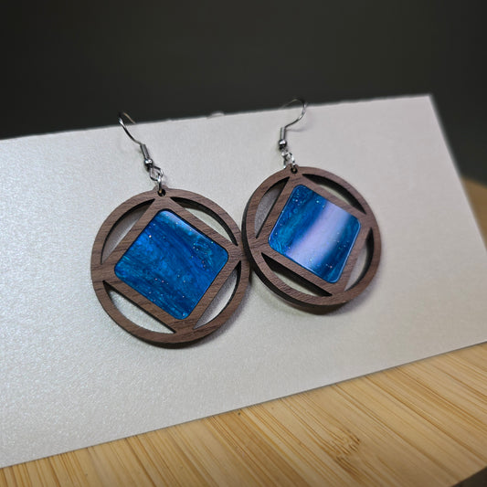 Wood Mirror [Blue Pearl Acrylic Acrylic Inlay] Earrings