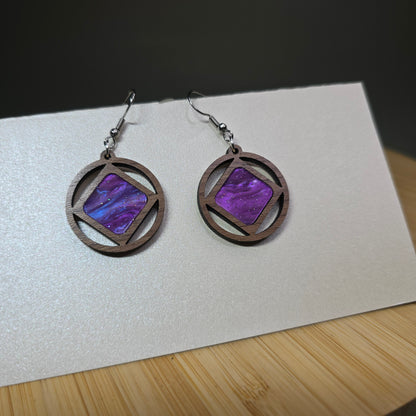 Wood Mirror [Purple Pearl Acrylic Acrylic Inlay] Earrings