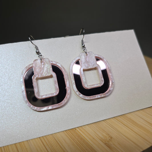 Light Pink Pearl Boho Ring [Pink Mirror Acrylic Inlay] Earrings