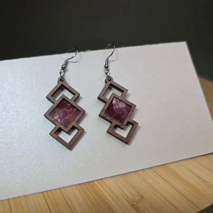 Wood Tiered Window [Tann Pearl Acrylic Inlay] Earrings