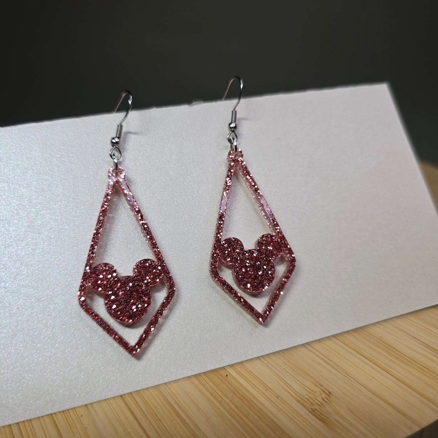 MM Diamond Pink Glitter Acrylic Earrings