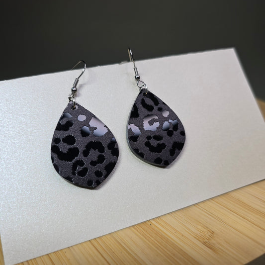 Black Cheetah Mirror Acrylic Teardrop Earrings