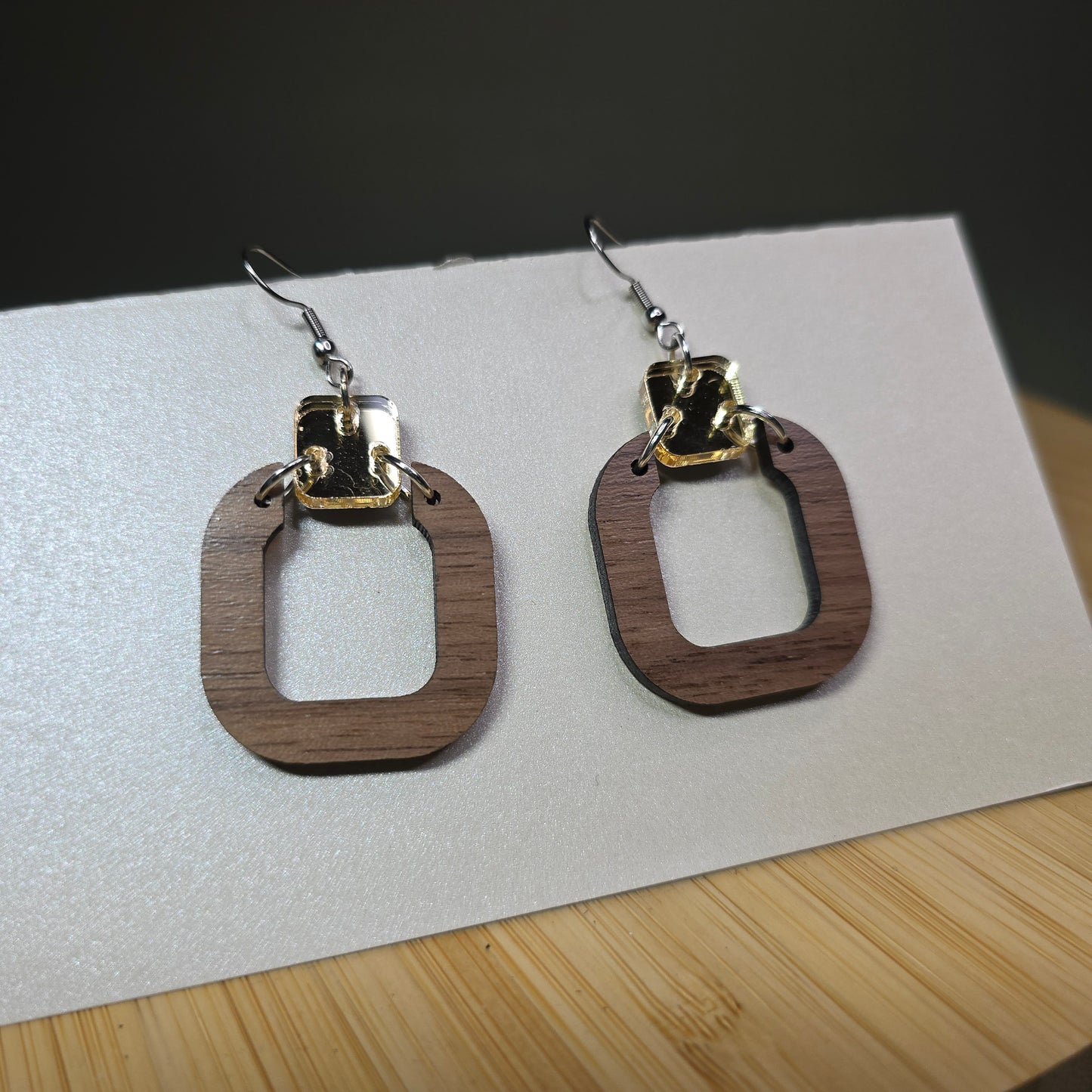 Hoop [Gold Mirror Acrylic / Walnut Wood] Earrings