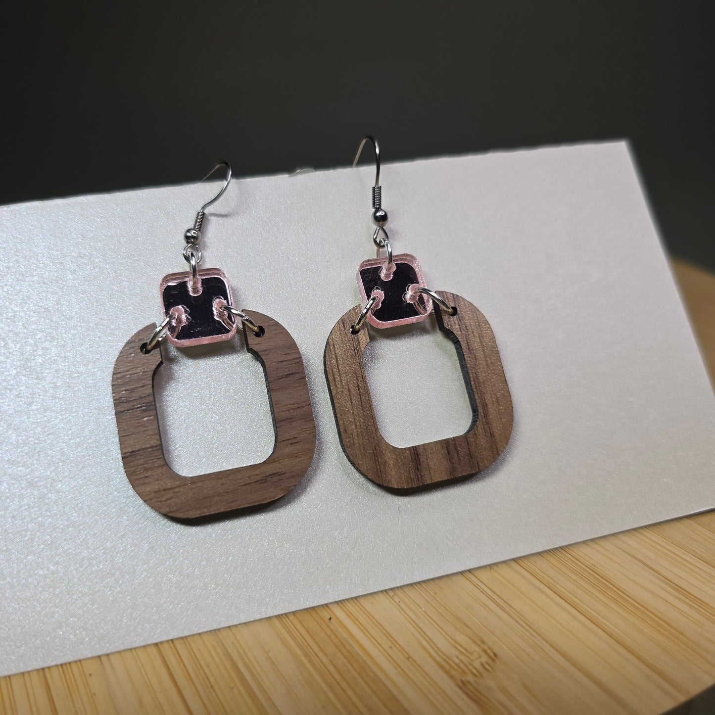 Hoop [Pink Mirror Acrylic / Walnut Wood] Earrings