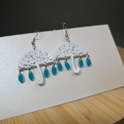 Umbrella w/Rain Drops [White Acrylic, Light Acrylic Rain Drops] Acrylic Earrings