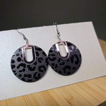 Boho Hoop [Half Black Cheetah Mirror / Pink Mirror Acrylic Inlay] Earrings