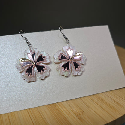 Layered Hibiscus - Light Pearl Acrylic Earrings